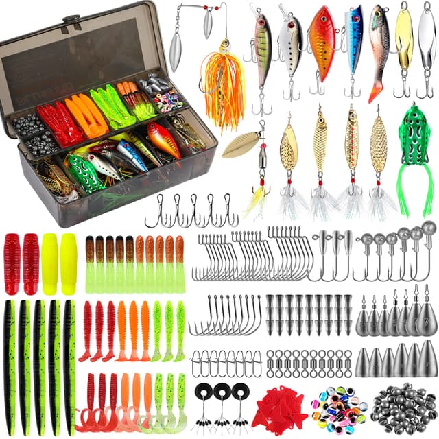 PLUSINNO Angelköder für Barsch, 16 Spinnerköder mit tragbarer Tragetasche, Barschköder, Forellenköder, Hartmetall-Spinnköder-Set