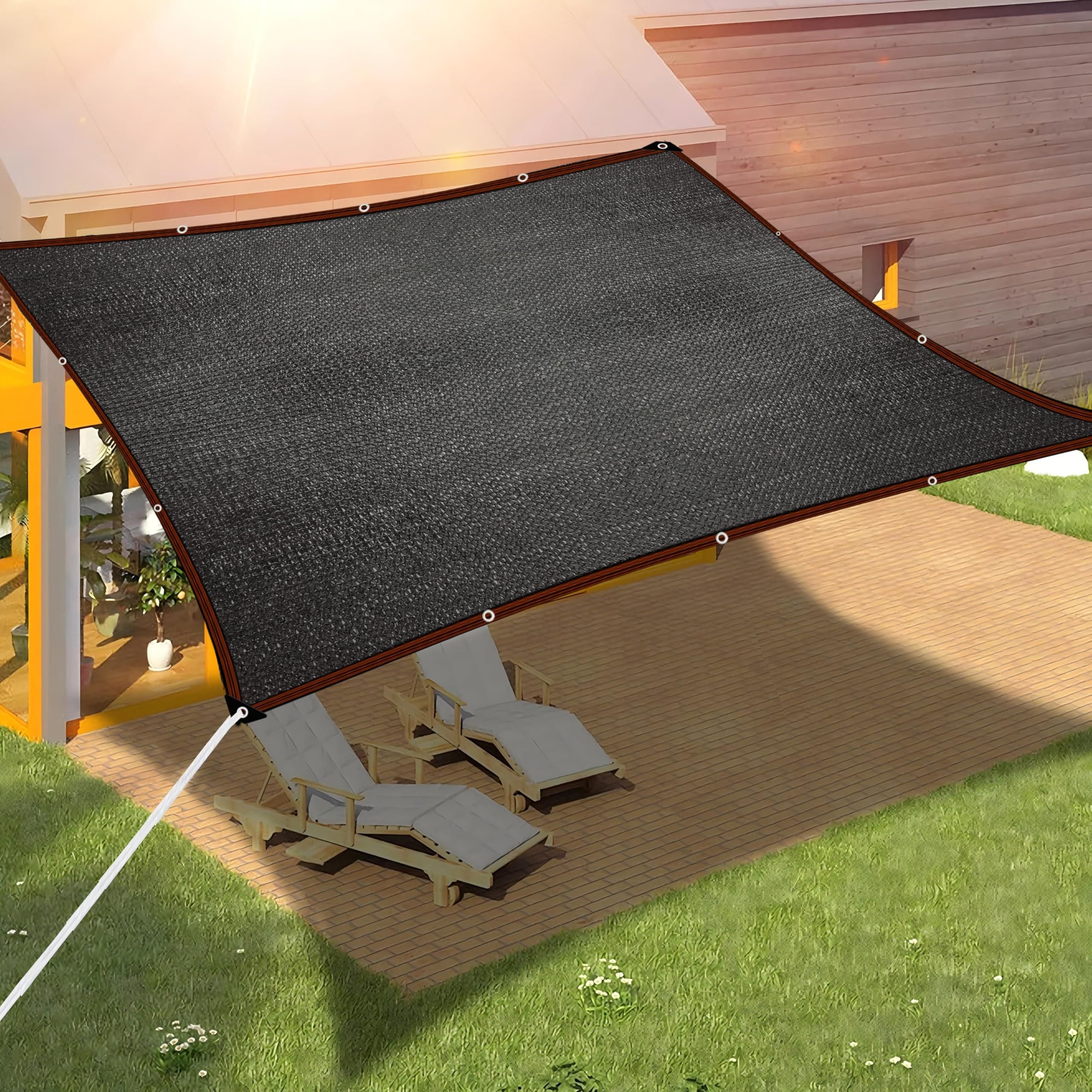 Schattierungsnetz,Schattiernetz mit ösen, 70%-90% Shading Rate UV-Beständiges für Pflanzenschutz Gewächshaus Scheune oder Zwinger，2x2m Schwarz