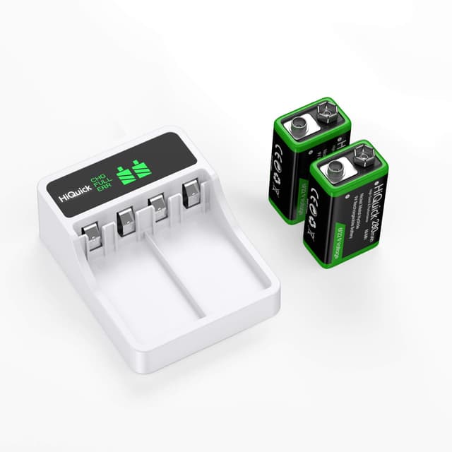 HiQuick 9V Akku mit Ladegerät Set - LCD 9V Batterieladegerät mit 2 X 280mAh 9V Akkus, Ladegerät für wiederaufladare 9V Blockbatterien, Ladegerät für 9V NI-MH/Li-ion 9V Block Akkus 9V Akku Ladegerät + 2 x 9V Akku