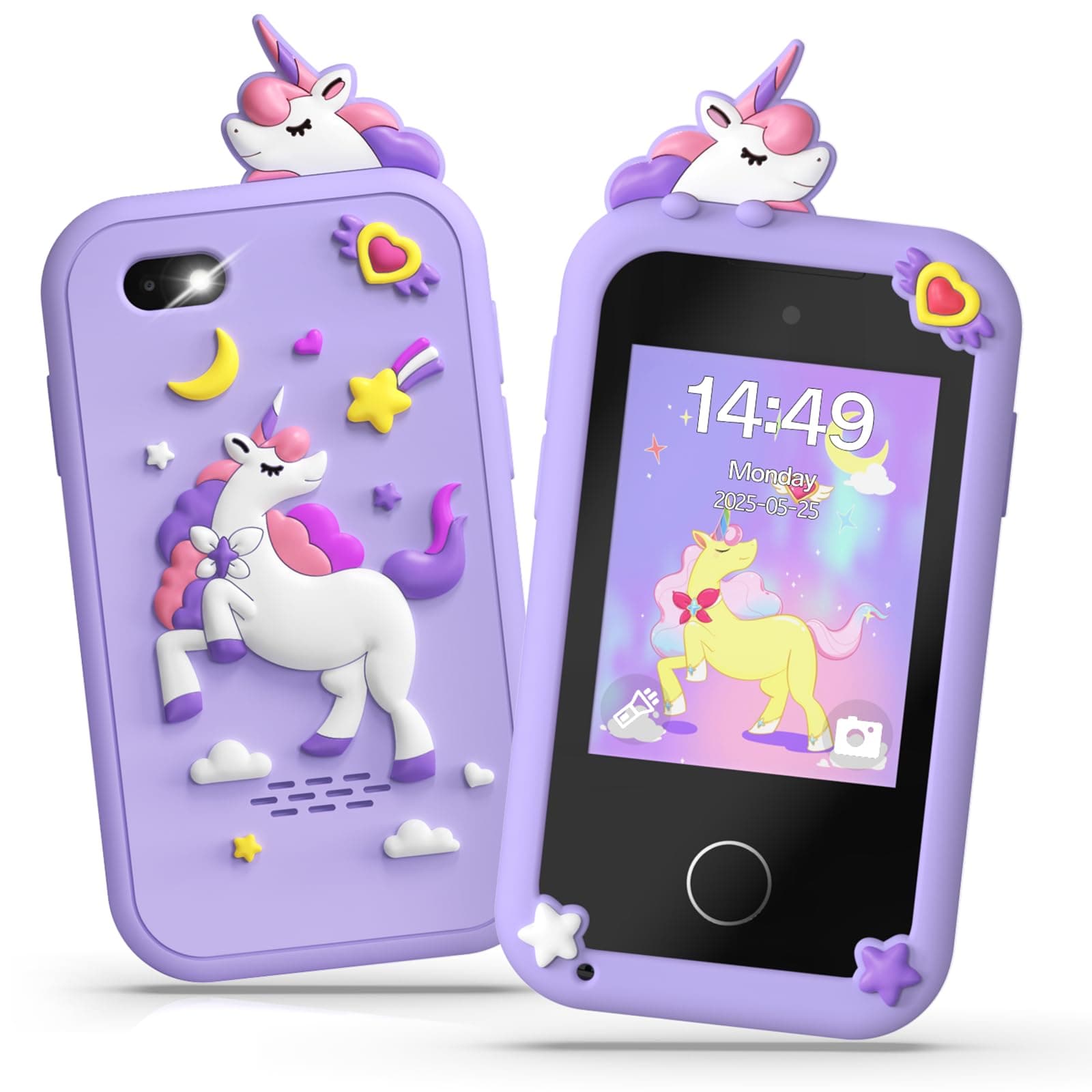 Fippesax Kinder Handy Smartphone Spielzeug, Kinderkamera Handy für Mädchen & Jungen, 20 lernspiele, Dualkamera, 8G SD Karte, MP3 Player, Perfektes Weihnachts für 3-9 Jahre (Lila)