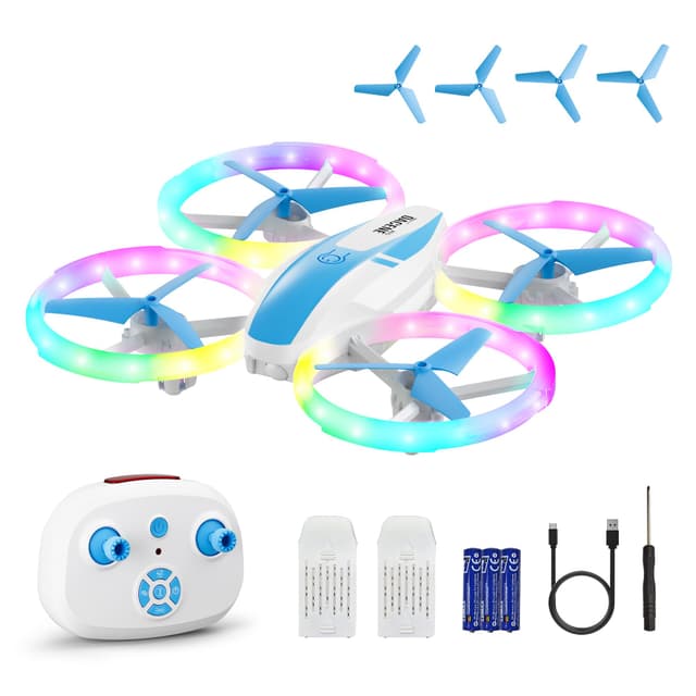 Dacene Mini Drohne für kinder ab 6 7 8 9 10+ Jahre mit 5 LED Lichteffekte Spielzeug Junge Geschenke Jungen Mädchen RC Flugzeug Drone Einsteiger Höhe halten, 360°Flips, 3 Speed-Modus Indoor Outdoor Blau-D
