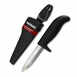 NØMIS Angelmesser Fischermesser | 10 cm Edelstahlklinge | Ideal auch als Gartenmesser oder Schnitzmesser | Outdoor Messer mit Köcher | Arbeitsmesser | Robust, scharf und preiswert Angelmesser mit Edelstahlklinge