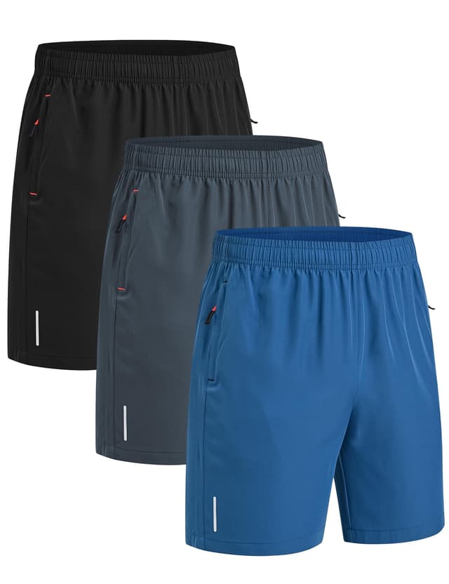 kuzwufs 3er Pack Sporthosen Herren Kurze Sommer Jogginghose Sport Shorts Mit Taschen Fussball Hose Kurz Tennishose Basketball Hose Männer Fitness Shorts Turnhose