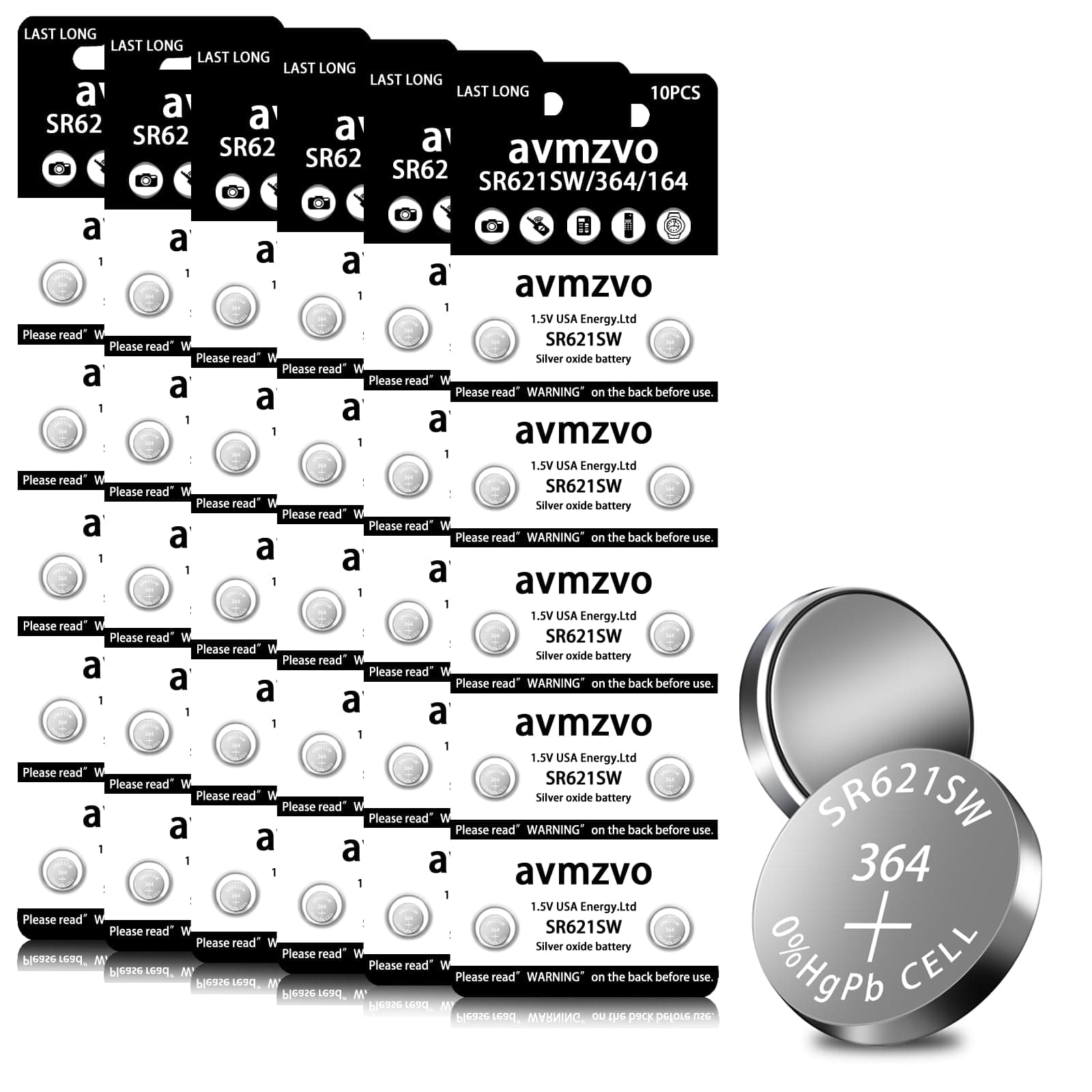 Avmzvo SR621SW Entspricht SR621SW Batterie 364 LR621 Uhrenbatterie 1,5 V Knopfzelle 60 Stück【3 Jahre Garantie】