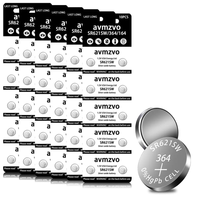 Avmzvo SR621SW Entspricht SR621SW Batterie 364 LR621 Uhrenbatterie 1,5 V Knopfzelle 60 Stück【3 Jahre Garantie】