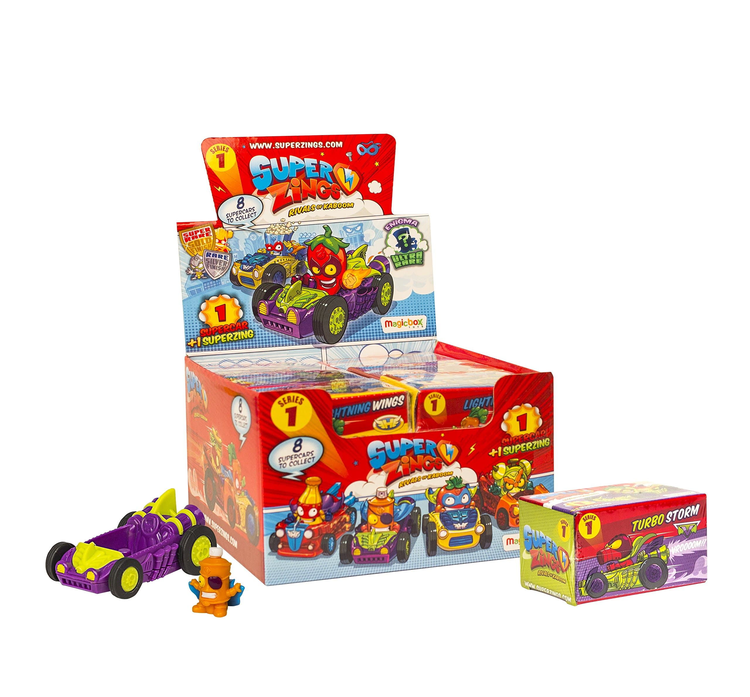 Superzings - Serie 1 - Rivals of Kaboom: Abbildung mit 12 Supersportwagen (PSZ1D612IN06), enthält 1 Figur in jedem Fahrzeug, SZ1P0302, Mehrfarbig