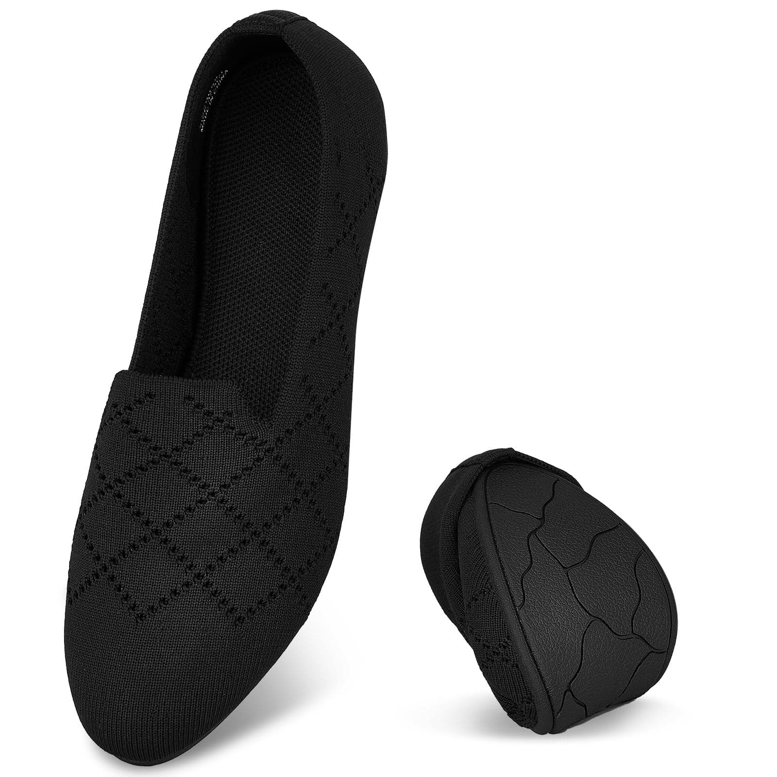 Puxowe Damen Ballerina Flache Schuhe Runde Zehe Strick Kleid Schuhe Niedriger Keil Slip On Ballerina Walking Flats für Frauen
