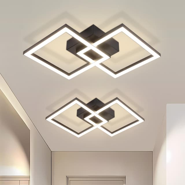 Homefire Deckenlampe LED Deckenleuchte Küche - 2ER 24W 4000K Küchenlampe Schwarz Wohnzimmerlampe Modern Design Flurlampe Neutralweiß Schlafzimmerlampe Eckig Deckenbeleuchtung für Wohnzimmer Flur 2ER-47CM-4000K Schwarz