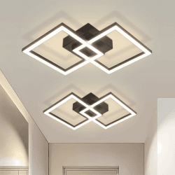 Homefire Deckenlampe LED Deckenleuchte Küche - 2ER 24W 4000K Küchenlampe Schwarz Wohnzimmerlampe Modern Design Flurlampe Neutralweiß Schlafzimmerlampe Eckig Deckenbeleuchtung für Wohnzimmer Flur 2ER-47CM-4000K Schwarz