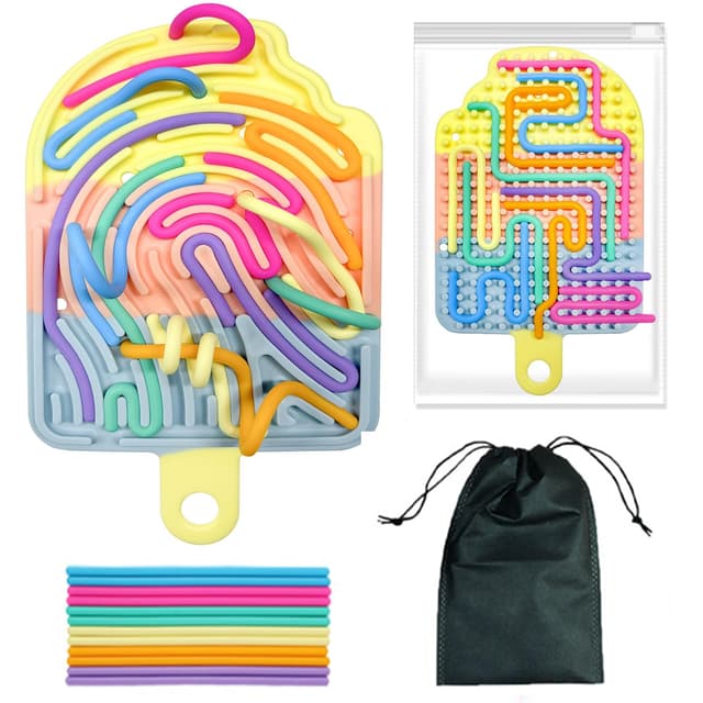 Afufu Doppelseitig Busy Activity Board Spielzeug mit 12 Silikon Schnüren & Tasche für Autismus Kinder ab 3 Jahre & Erwachsene, Activity Spiel Fidget Sensorik Spielzeug Reisespielzeug Stressabbau