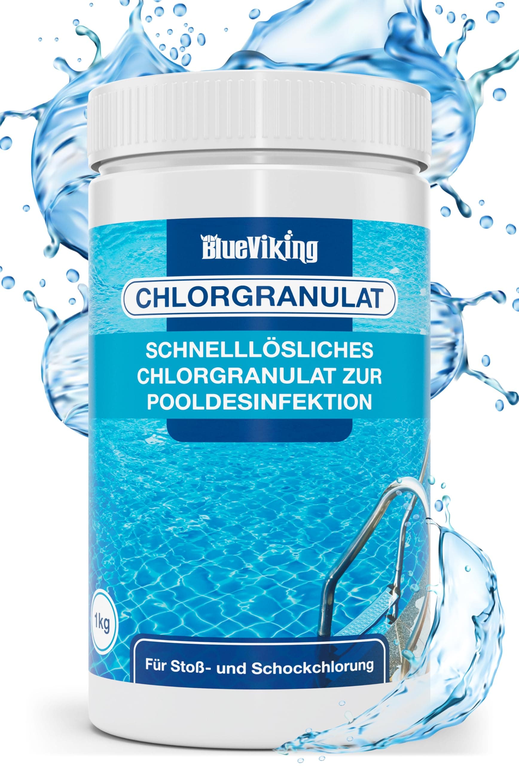 Chlor Pool Granulat 1kg, Chlor für Pool zur Schockchlorung, schnelllösliches Chlor für einen klaren Pool, Chlor Granulat zur Erstanwendung, Chlorgranulat für Pool