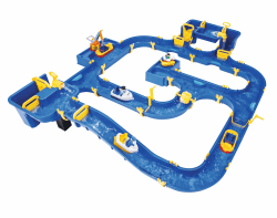 BIG - Waterplay Amsterdam - Wasserbahn blau, 175 x 143 x 27cm große Bahn, mit 4 Booten, Wasserflugzeug und 3 Spielfiguren, 2 Schleusen, Wasserpumpe und Hafenbecken, ab 3 Jahren Single