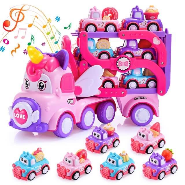 EUCOCO Spielzeug ab 1 2 3 4 5 6 Jahre Mädchen, LKW Spielzeug Geschenk Mädchen 1-6 Jahre Einhorn Geschenke für Mädchen Auto Spielzeug Kinderspielzeug ab 1-6 Jahre Geburtstagsgeschenk für Mädchen