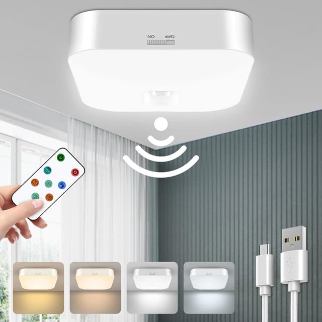 Toowell 10000mAh Akku Lampe mit Bewegungsmelder Deckenlampe Ohne Stromanschluss Akku Deckenleuchte mit Fernbedienung Akkulampen Aufladbar innen Deckenlampe Akku Batteriebetriebene Deckenleuchte Weiß mit Fernbedienung