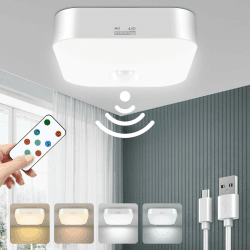 Toowell 10000mAh Akku Lampe mit Bewegungsmelder Deckenlampe Ohne Stromanschluss Akku Deckenleuchte mit Fernbedienung Akkulampen Aufladbar innen Deckenlampe Akku Batteriebetriebene Deckenleuchte Weiß mit Fernbedienung