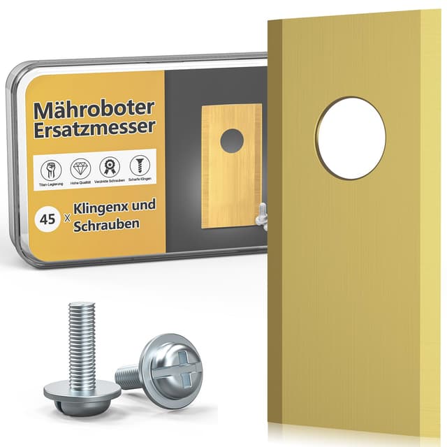 TBoonor 45x Premium Mähroboter Messer - Edelstahl mit Titan-Beschichtung Ersatzklingen für Worx Landroid, LandXcape, Zoef, Einhell - Ultra scharfe & langlebige Rasenroboter Klingen inkl. Schrauben Worx-45 Stück