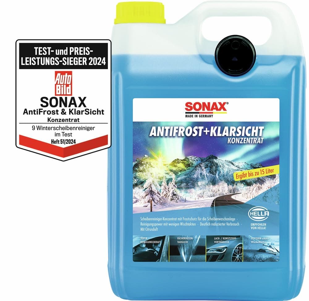 SONAX AntiFrost+KlarSicht Konzentrat (5 Liter) Scheibenreiniger-Konzentrat mit Frostschutz für die Scheibenwaschanlage | Art-Nr. 03325050 AntiFrost+KlarSicht Konzentrat 5 l (1er Pack)