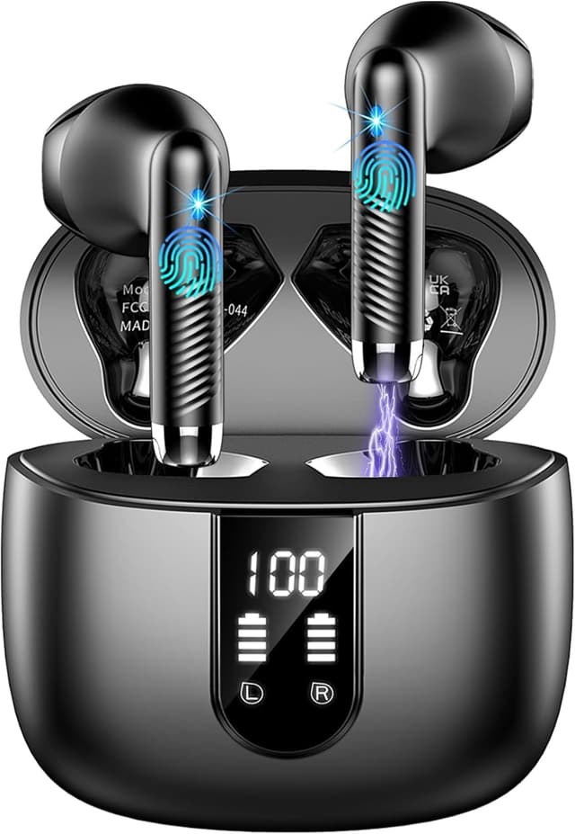 Bluetooth 5.4 Kopfhörer, In Ear Kopfhörer Kabellos Bluetooth 2025 Neu Kabellose Kopfhörer mit 4 ENC Mic, Noise Cancelling Ear buds 56Std Tiefer Bass, USB-C, IP7 Wasserdicht Sport Ohrhörer, LED-Anzeige A-Schwarz