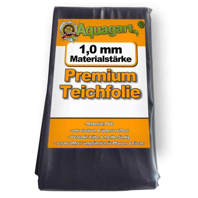 Hochwertige PVC Teichfolie 1,0mm Stärke I Fisch und Pflanzenfreundlich, UV- und witterungsbeständig I Schwimmteich Folie Gartenteich I Aquagart Garten- und Teichzubehör (2m lang, schwarz 6m breit) 2m lang Schwarz 6m Breit