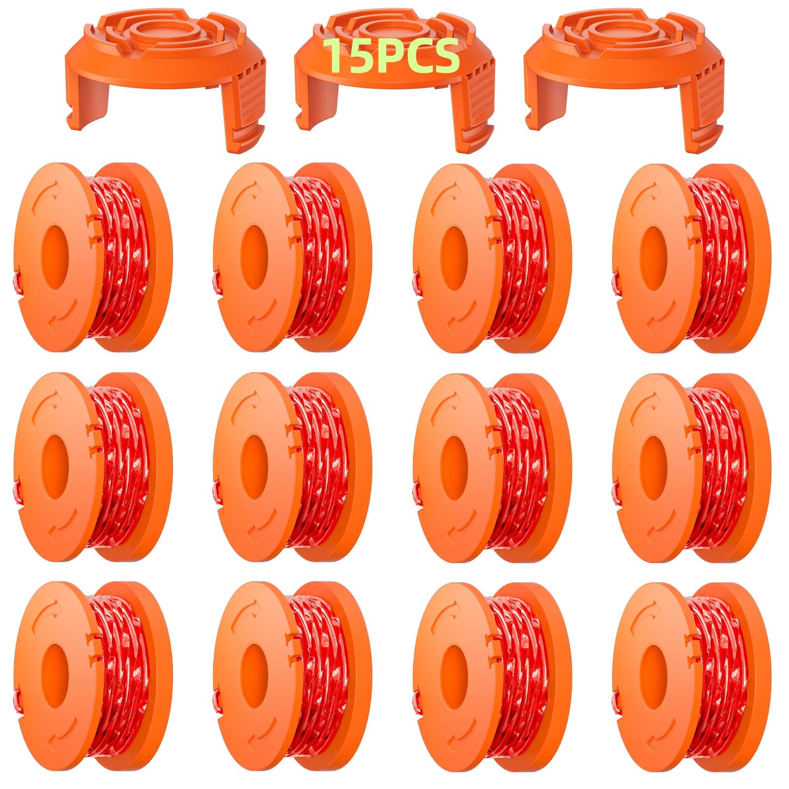 Rasentrimmer Spule Für Rasentrimmer, Trimmer Fadenspule Für Rasentrimmer,Trimmer Spulenmodell WA0010 WA0004 WA0004.1, Ø 1,65mm, 3m Länge (12 Ersatzspulen + 3 Kappe WA6531)
