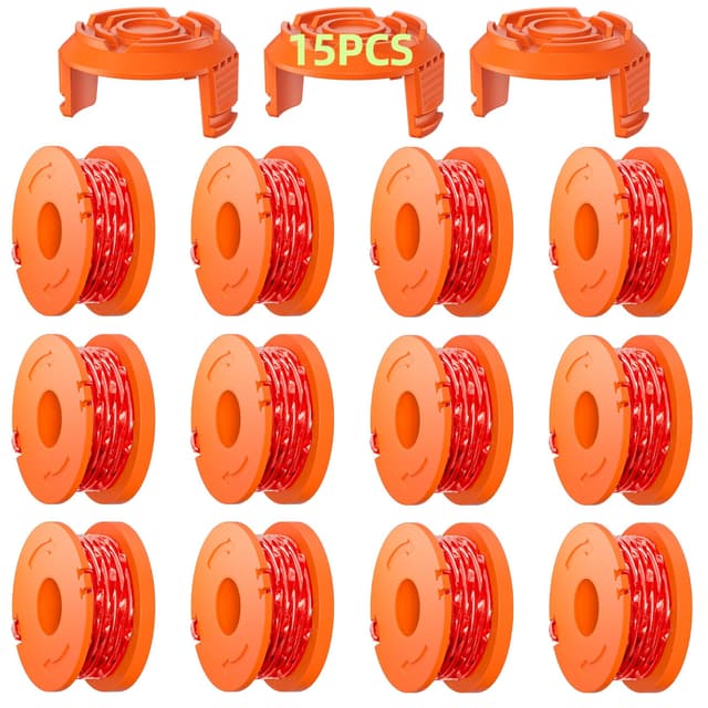 Rasentrimmer Spule Für Rasentrimmer, Trimmer Fadenspule Für Rasentrimmer,Trimmer Spulenmodell WA0010 WA0004 WA0004.1, Ø 1,65mm, 3m Länge (12 Ersatzspulen + 3 Kappe WA6531)