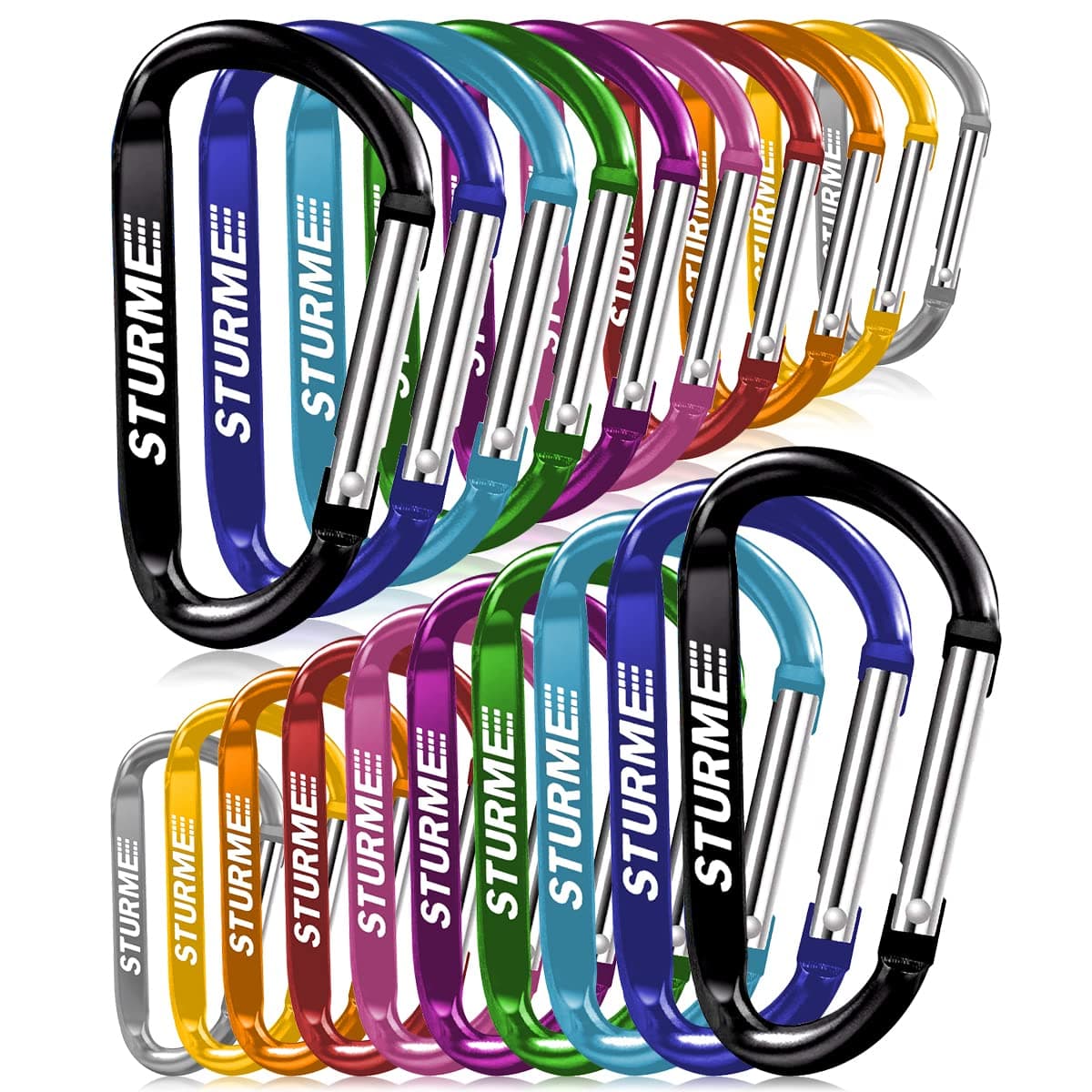 STURME 20 Stück 6,9 cm Karabiner-Clip Langlebige Karabinerhaken Kleiner Karabiner Aluminium D-Clip für Angeln, Wandern oder Reisen Assorted