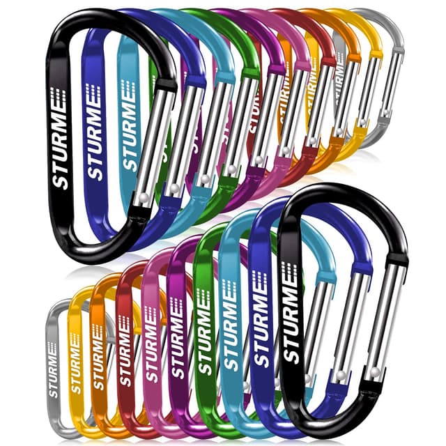 STURME 20 Stück 6,9 cm Karabiner-Clip Langlebige Karabinerhaken Kleiner Karabiner Aluminium D-Clip für Angeln, Wandern oder Reisen Assorted