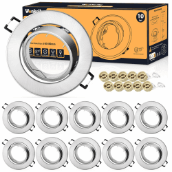 LED Einbaustrahler GU10 Set, (inkl. GU10 Fassung), LED Spots 230V, Lochdurchmesser 68mm, Einbaurahmen In Rund, Chrom-Gebürstet, 30° Schwenkbar, Einbauspots aus Metall, für Einbaubeleuchtung（10 Stück） Gebürstetes Metall
