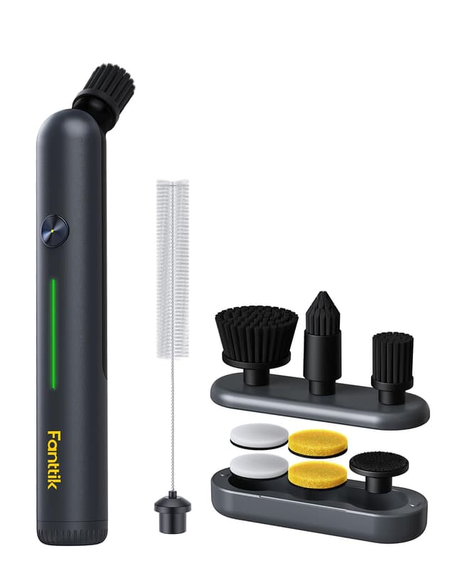 Fanttik G9 Nano Elektrischer Spin Scrubber, kabellose Fugenbürste, Typ-C-Ladung, LED-Anzeige, IPX7, 8 Aufsätze für Fugen, Ecken – Schwarz