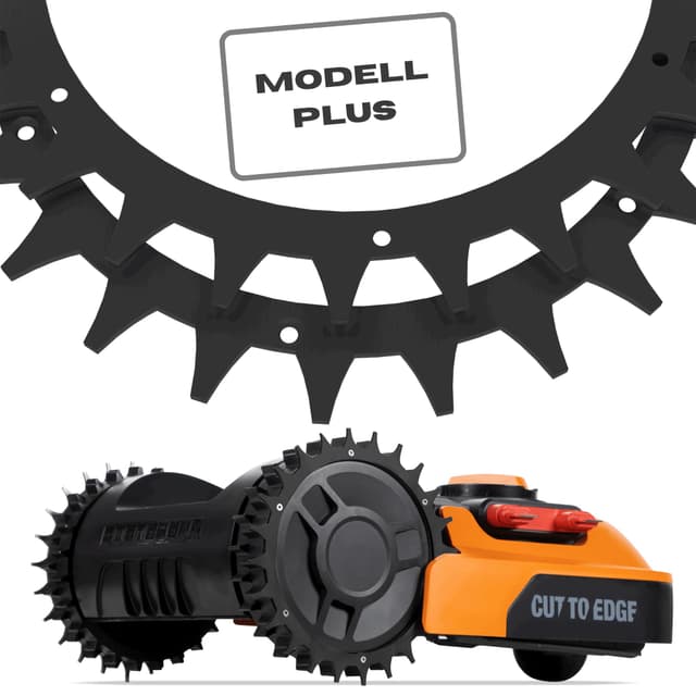 ROBO CLAWS Mähroboter Spikes aus Edelstahl für Modelle Worx Landroid Plus, 2 mm, ⌀213 mm - Mähroboter Zubehör mit 12 x Edelstahlschrauben, Spikes entgratet Plus Schwarz