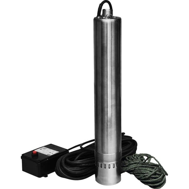 Güde Tiefbrunnenpumpe GTT 900 (900 W, Fördervolumen: 4500 l/h, max. Förderhöhe: 55 m, max. Eintauchtiefe: 15 m, 9 glasfaserverst. Laufräder, Pumpen-Ø 100 mm, Edelstahlwelle & -mantel, 20m Nylon Seil)