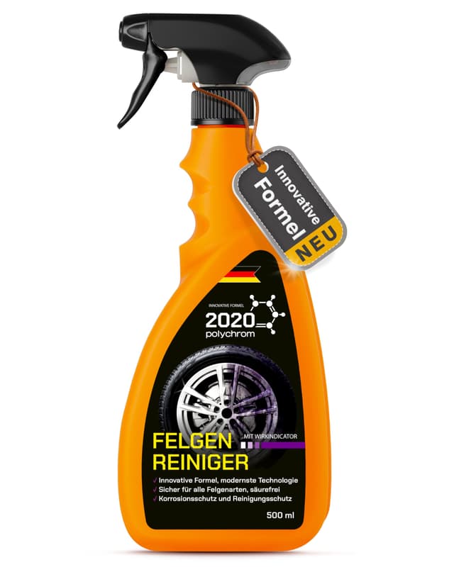 2020 Polychrom Felgenreiniger 500 ml – Säurefrei, Mit Wirkindikator, Schutz vor Bremsstaub, Korrosionsschutz – Für Aluminium-, Chrom- und Stahlfelgen