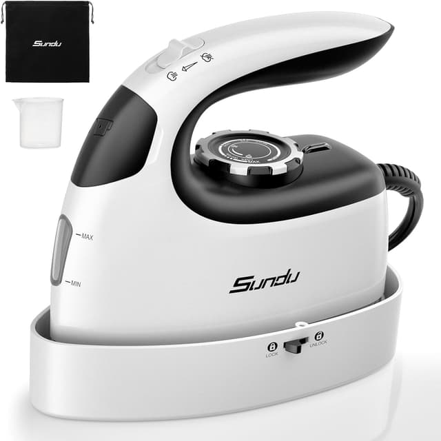 Sundu Reisebügeleisen, Steamer Dampfglätter, 2 in 1 Dampfbügeleisen Reise,5 Bügelmodi für Verschiedene Stoffe, Dampfleistung bis zu 30 g/min, Arretierbarer Sockel, Intelligente Temperaturregelung Iron