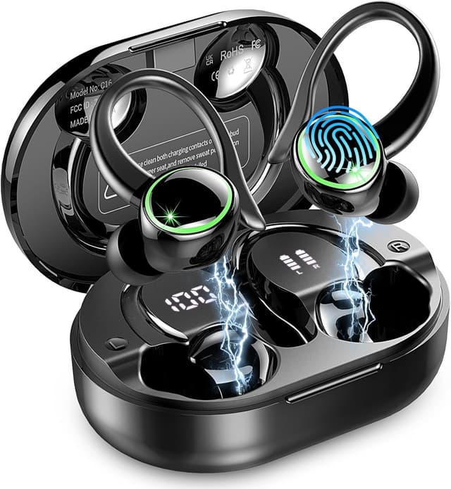 Bluetooth Kopfhörer Sport, Kopfhörer Kabellos Bluetooth 5.4 mit ENC Noise Cancelling und 4 HD Mics, 50 Std Kabellose Ohrhörer, In Ear Kopfhörer mit Hi-Fi Stereo, IP7 Wasserdicht, USB-C/LED-Anzeige Schwarz Neu