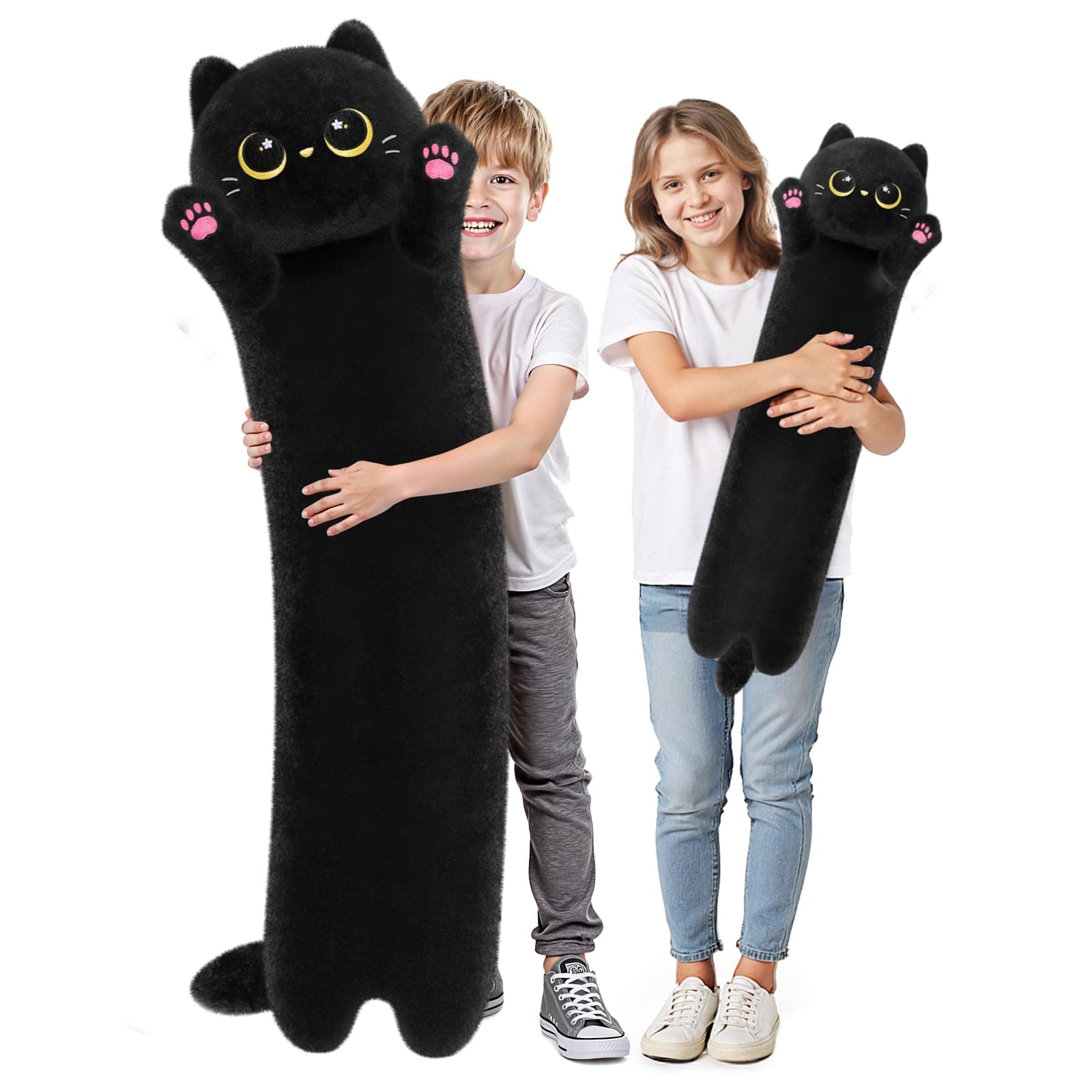 Künstler-entworfenes ultra weiches langes schwarzes Katze Plüschkörper-Kissen, Extra-Füllung für Komfort, erstklassiges Qualitäts-gefülltes Tier-Geschenk für Freundin oder Katze-Liebhaber 50 CM