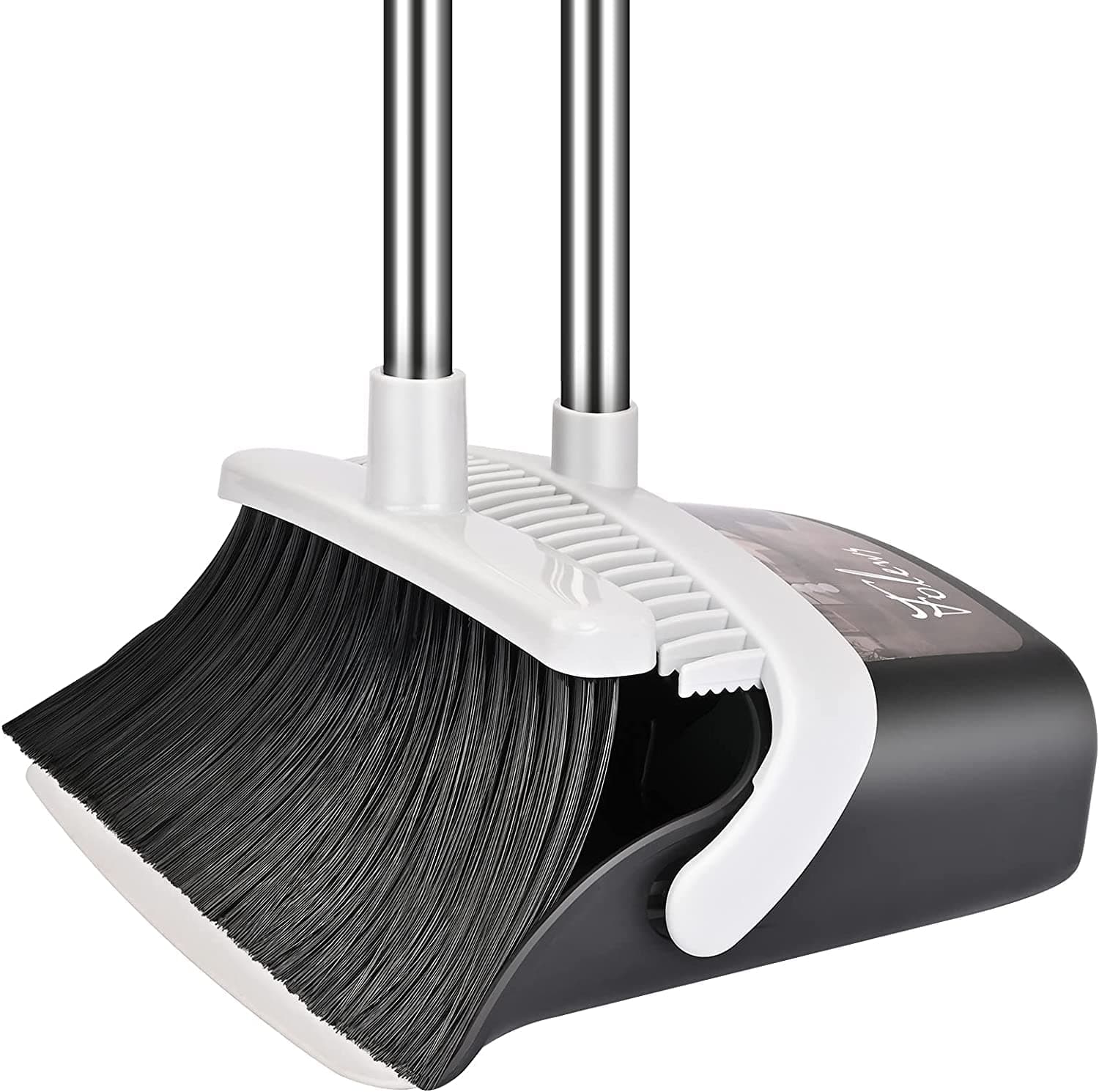 Besen und Kehrschaufel Set, Kehrmaschine und Kehrschaufel Combo mit 137cm Langem Griff für abnehmbares und klappbares Besen für die Bodenreinigung in Küche, Haushalt (Black) Schwarz
