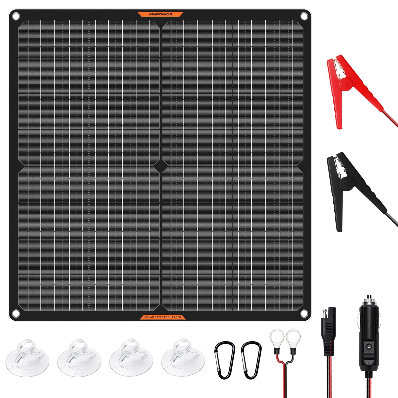 MHPOWOS Solarpanel 30W 12V Solar-Autobatterie-Ladegerät Tragbares wasserdichtes Solarstrom-Batterie-Ladegerät & -Wartungsgerät mit Trickle-Zigarettenanzünder-Stecker & Krokodilklemme