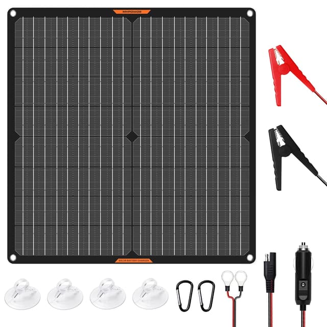 MHPOWOS Solarpanel 30W 12V Solar-Autobatterie-Ladegerät Tragbares wasserdichtes Solarstrom-Batterie-Ladegerät & -Wartungsgerät mit Trickle-Zigarettenanzünder-Stecker & Krokodilklemme