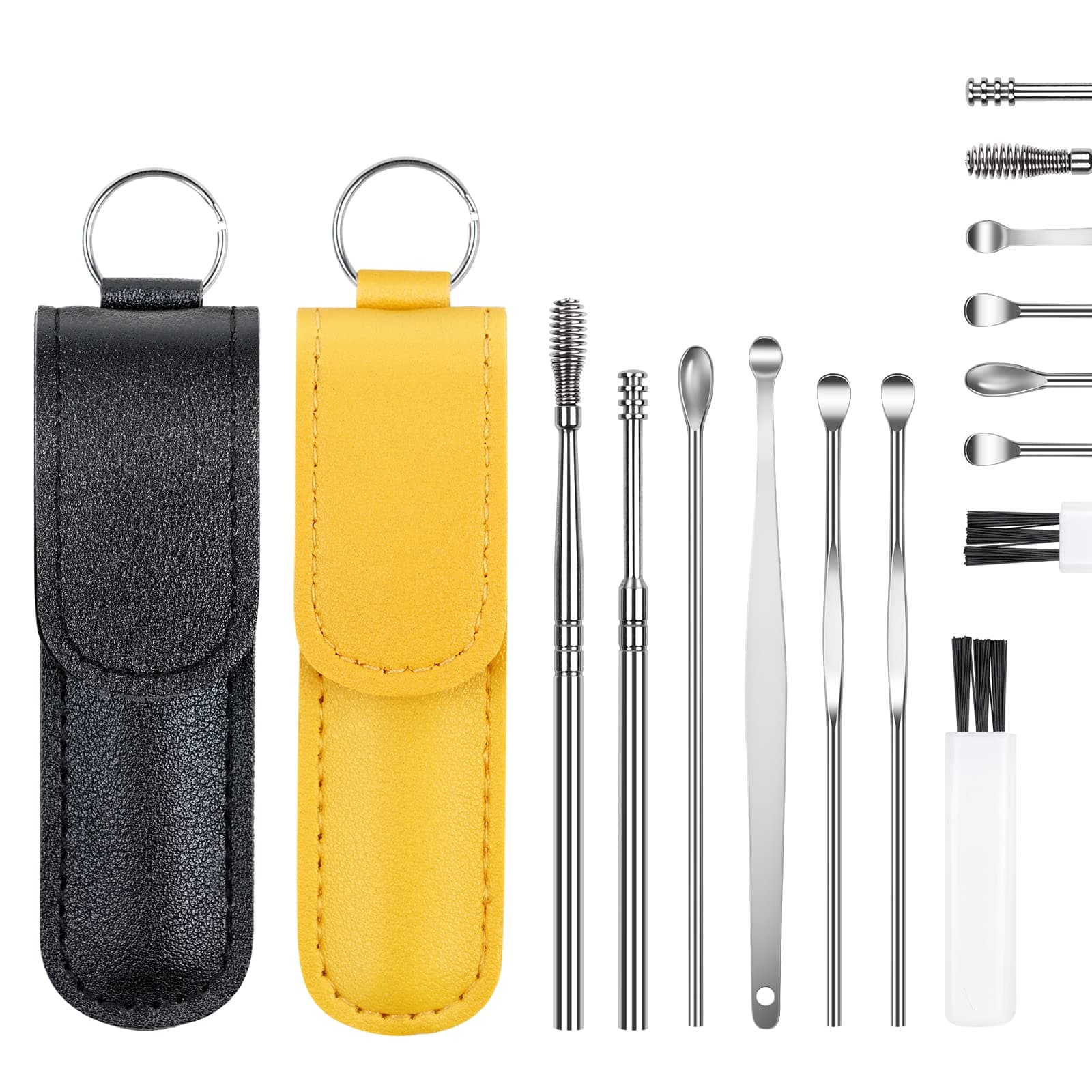 Vicloon Ohrenreiniger, Ohrenschmalz Entferner 14 in1 Ohrreiniger aus Edelstahl mit Tragbare Aufbewahrungstasche Ear Cleaner, Geeignet für Zuhause, Geschäftsreise, Reisen(Gelb+Schwarz)