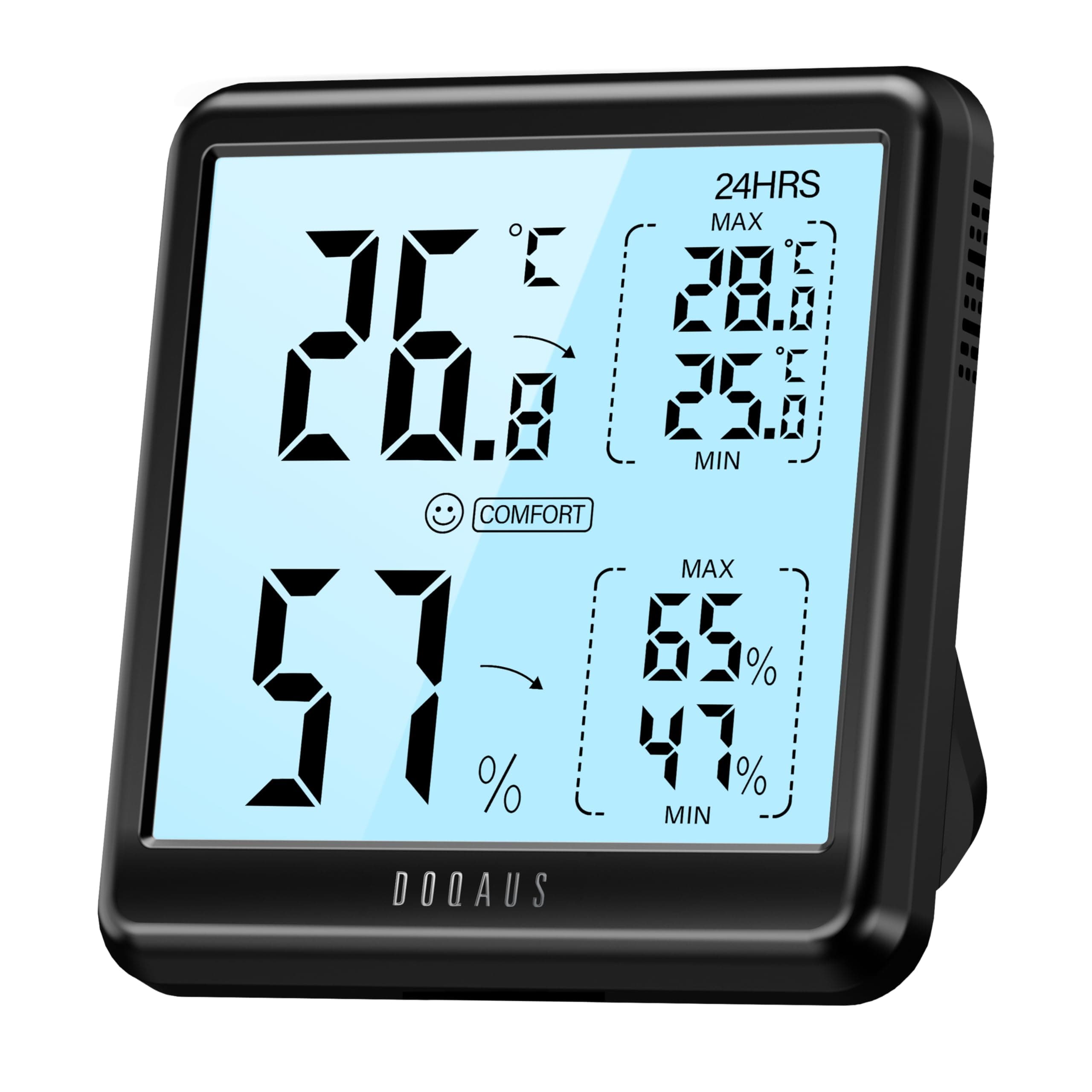 DOQAUS Thermometer Hygrometer Innen, Digitales Thermo-Hygrometer 3.05 Zoll Großem LCD Bildschirm mit Aufzeichnung und Backlight Feuchtigkeit Raumthermometer(Schwarz)