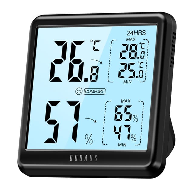 DOQAUS Thermometer Hygrometer Innen, Digitales Thermo-Hygrometer 3.05 Zoll Großem LCD Bildschirm mit Aufzeichnung und Backlight Feuchtigkeit Raumthermometer(Schwarz)