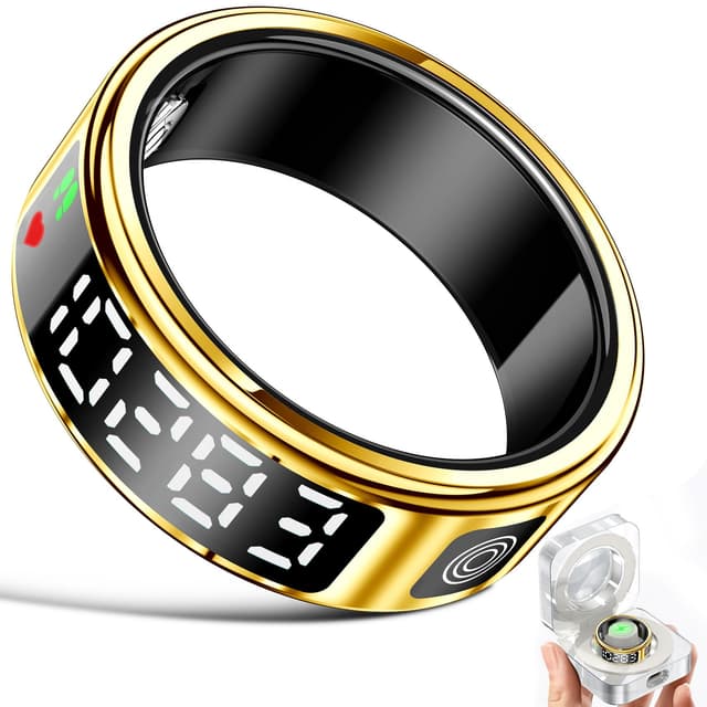 Smart Ring Smartring mit LED Anzeige,Fitness Ring Smartringe für Herren Damen,Tracking Ring IP68,Fitness Tracker Ring Gesundheitsring mit iOS/Android,Aktivitätstracker/Herzfrequenz/SpO2/Schlaf Gold 11