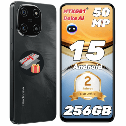 Blackview Color 6 KI Android 15 Handy 24GB+256GB /2TBTF, 50MP Super PD, 2.0GHz MTK G81 Octa Core, 6.67" Smartphone Ohne Vertrag, 5000mAh/18W, Dual SIM Handys/Fingerabdruck/Face ID/GPS/OTG Schwarz