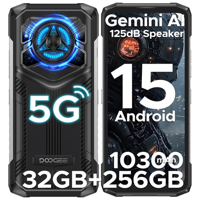 DOOGEE Blade 20 Play AI 5G Android 15 Outdoor Handy Ohne Vertrag, Dimensity 7050, 10300mAh/33W, 32GB+256GB+2TB Outdoor Smartphone, 125dB Lautsprecher, 50MP+20MP Nachtsicht, 6.6" HD+, WiFi6/NFC/Face ID Silber