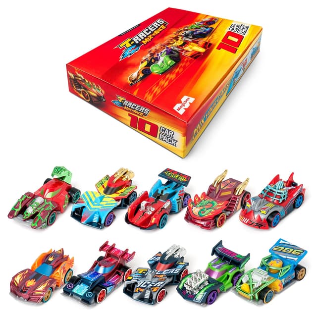 T-Racers Mix ´N RaceCollection mit 10 Sammelautos, jedes Auto zerlegbar in Zwei Teile mit austauschbaren Teilen