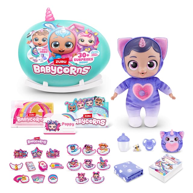 Babycorns Serie 1 Große Interaktive Kätzchen Magische Babypuppe (Poppy) Von ZURU Mit Licht, Geräuschen Und Zubehör, Überraschungs-Unboxing-Spielzeug Für Kinder, Mädchen Kitten (Poppy)