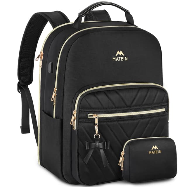 MATEIN Damen Rucksack Mittelgroß, 17,3 Zoll Laptop Rucksack Damen Viele Fächer Große Kapazität Schulrucksack Teenager Diebstahlsichere 2 in 1 mit USB Ladeanschluss für Stadt Reisen， Schwarz Large-17,3 Zoll Schwarz
