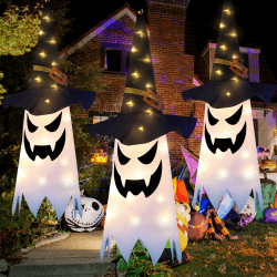 TJYAEKLTD Halloween Decorations, Hanging Lighted Glowing Ghost with Einen Hexenhut, 3 Pack 80x25cm Halloween Deko Outdoor Innen Lrgendwo Hin Angebot bei HelloDeals