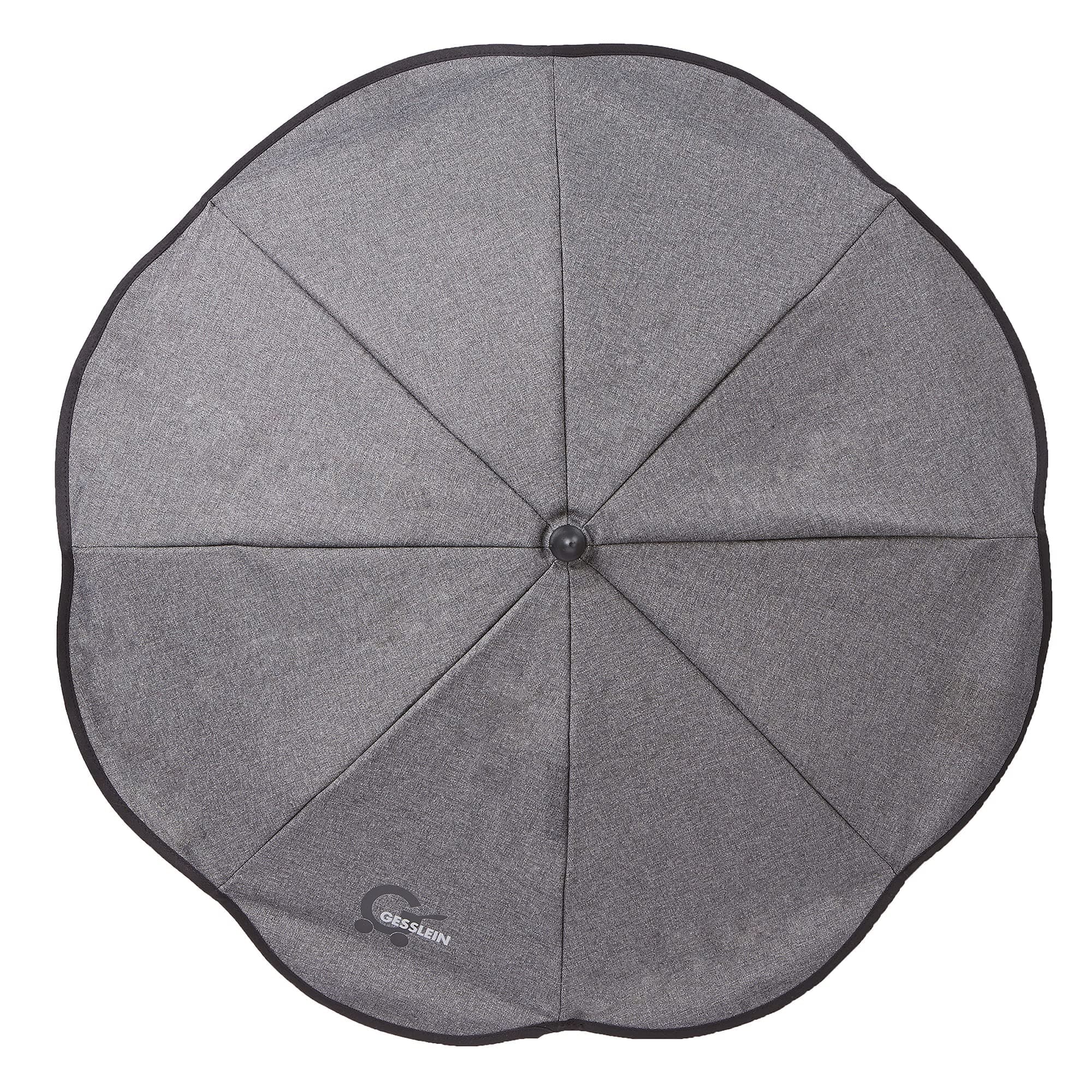 Gesslein Sonnenschirm Design 703 mit Universalhalterung von Gesslein, Sonnenschutz für Kinderwagen & Buggys│70cm Durchmesser, biegsam, 3-fach verstellbar, für Rund- und Ovalrohre, grau meliert