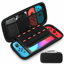 Lrocotanc Switch Hartschalen –Transporttasche für Nintendo Switch und Switch OLED – Switch Tasche – Switch OLED Tasche – Mit 10 Spielekartenfächern und Zubehöraufbewahrung Schwarze